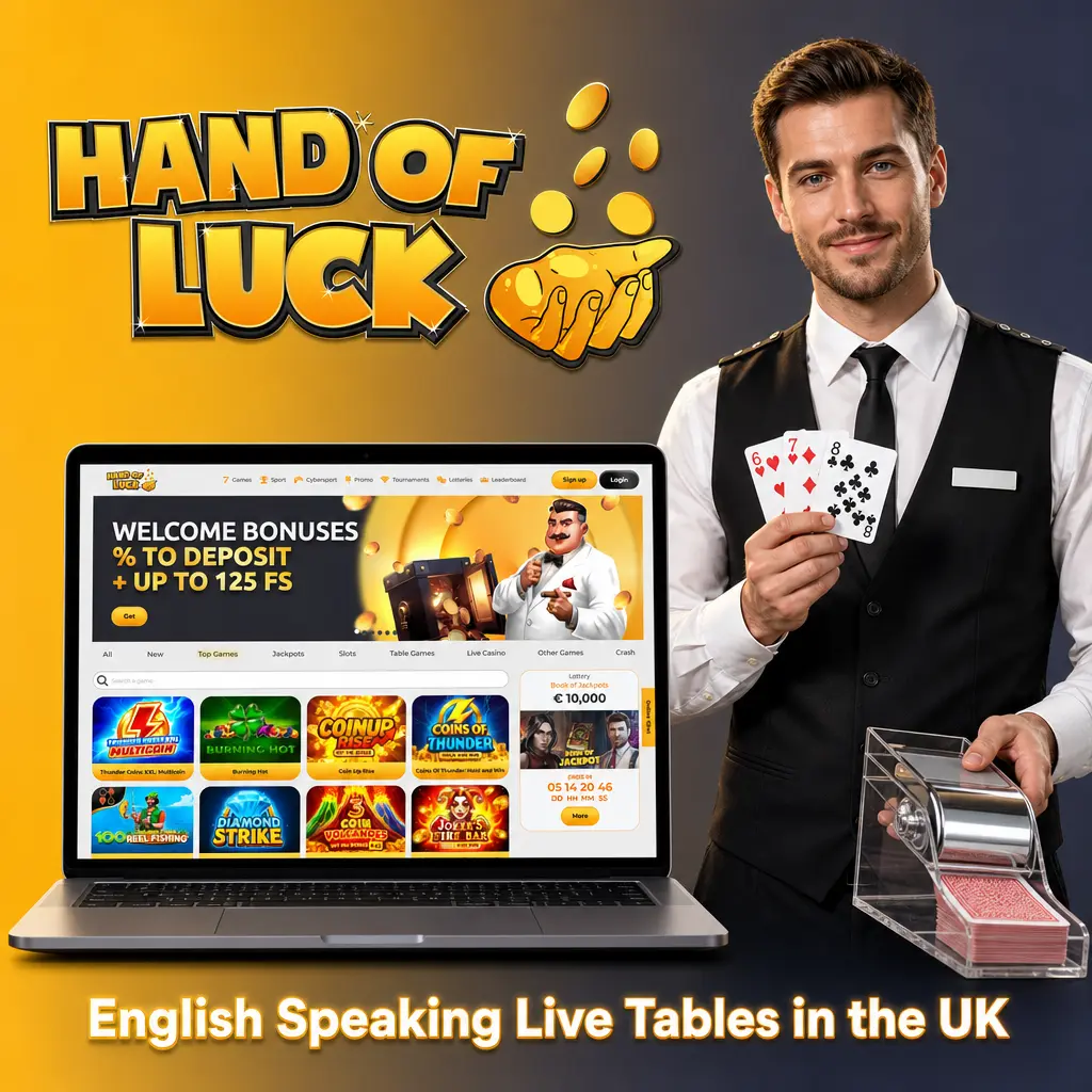 English speaking live dealer tables in the UK with GBP stakes, featuring Speed Blackjack, Lightning Roulette, Crazy Time and more at HandofLuck.