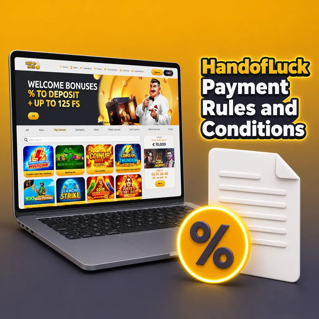 HandofLuck payment rules: verification, same-method withdrawals, GBP25,000 daily cap, 35x wagering, and currency matching requirements.