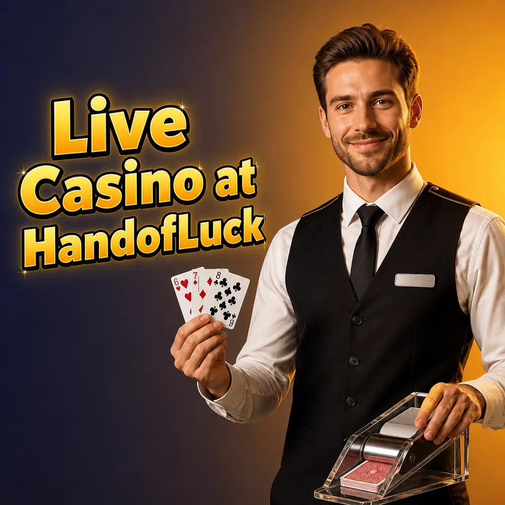 Live casino at HandofLuck featuring live dealer roulette, blackjack, baccarat, poker, and game shows like Crazy Time and Monopoly Live.