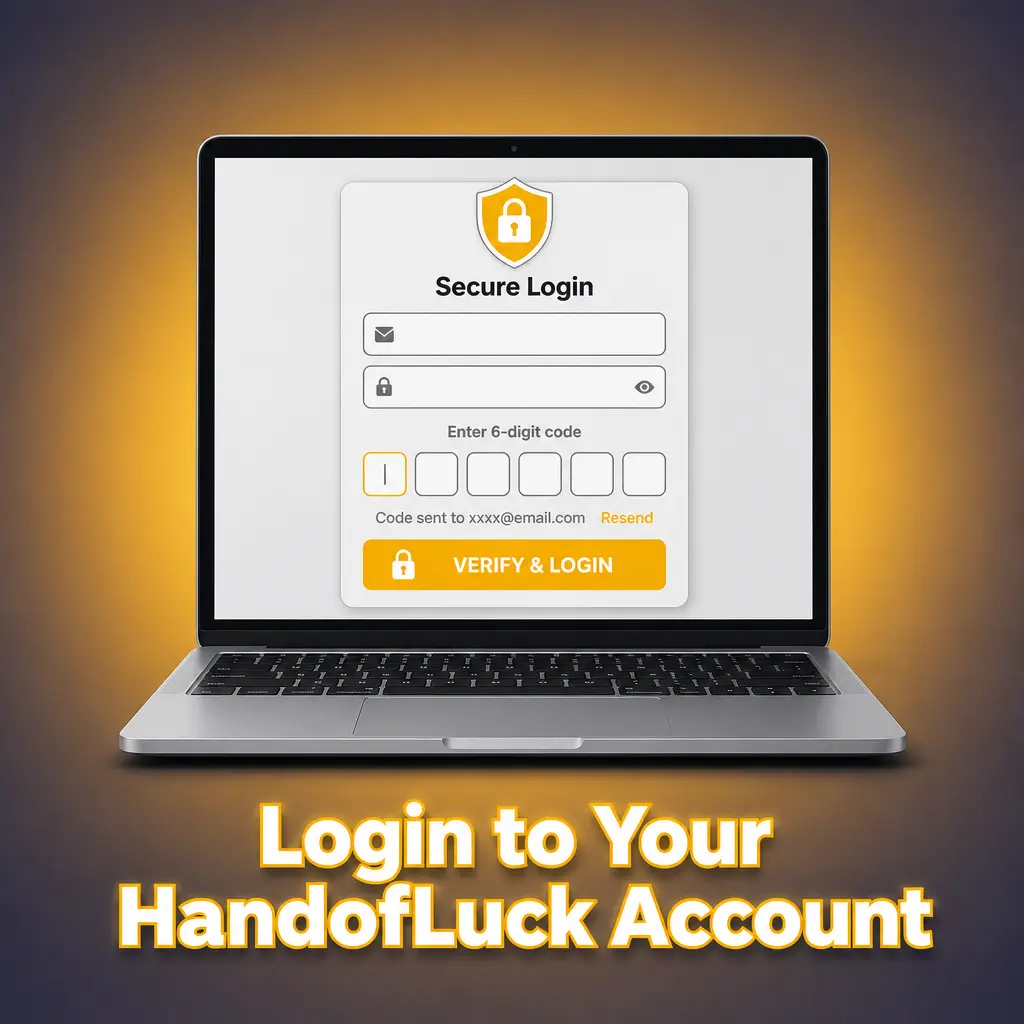 HandofLuck account login screen showing email, password fields, and CAPTCHA verification for secure sign-in access.