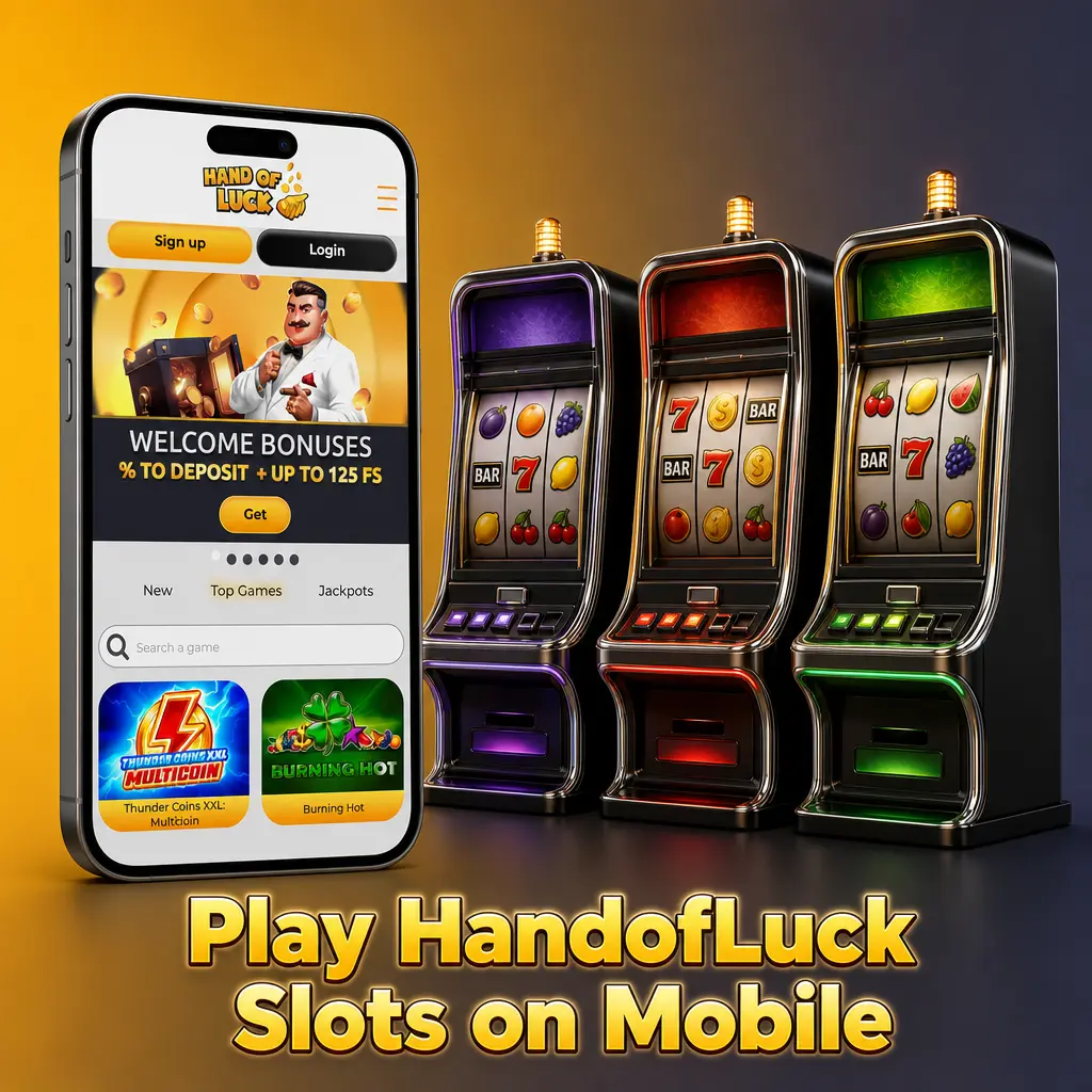 HandofLuck mobile slots app on Android and iOS with fast game loading, search filters, and real-time balance tracking during play.