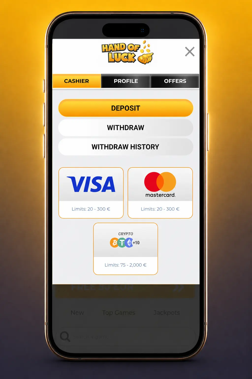 Step-by-step guide to signing up, verifying, depositing, and joining a live dealer table at HandofLuck casino.